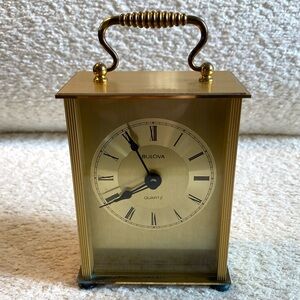 Vintage Bulova Quartz Carriage Clock Brass/ Gold Made In Germany